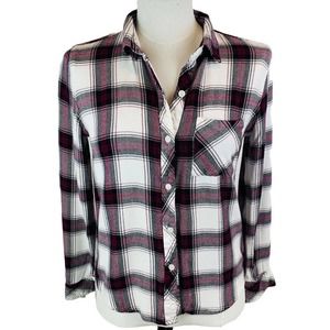 Rails Hunter Plum Navy White Long Sleeve Plaid Button Up Shirt Sz Small. Soft